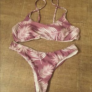 Purple palm tree pattern bikini set